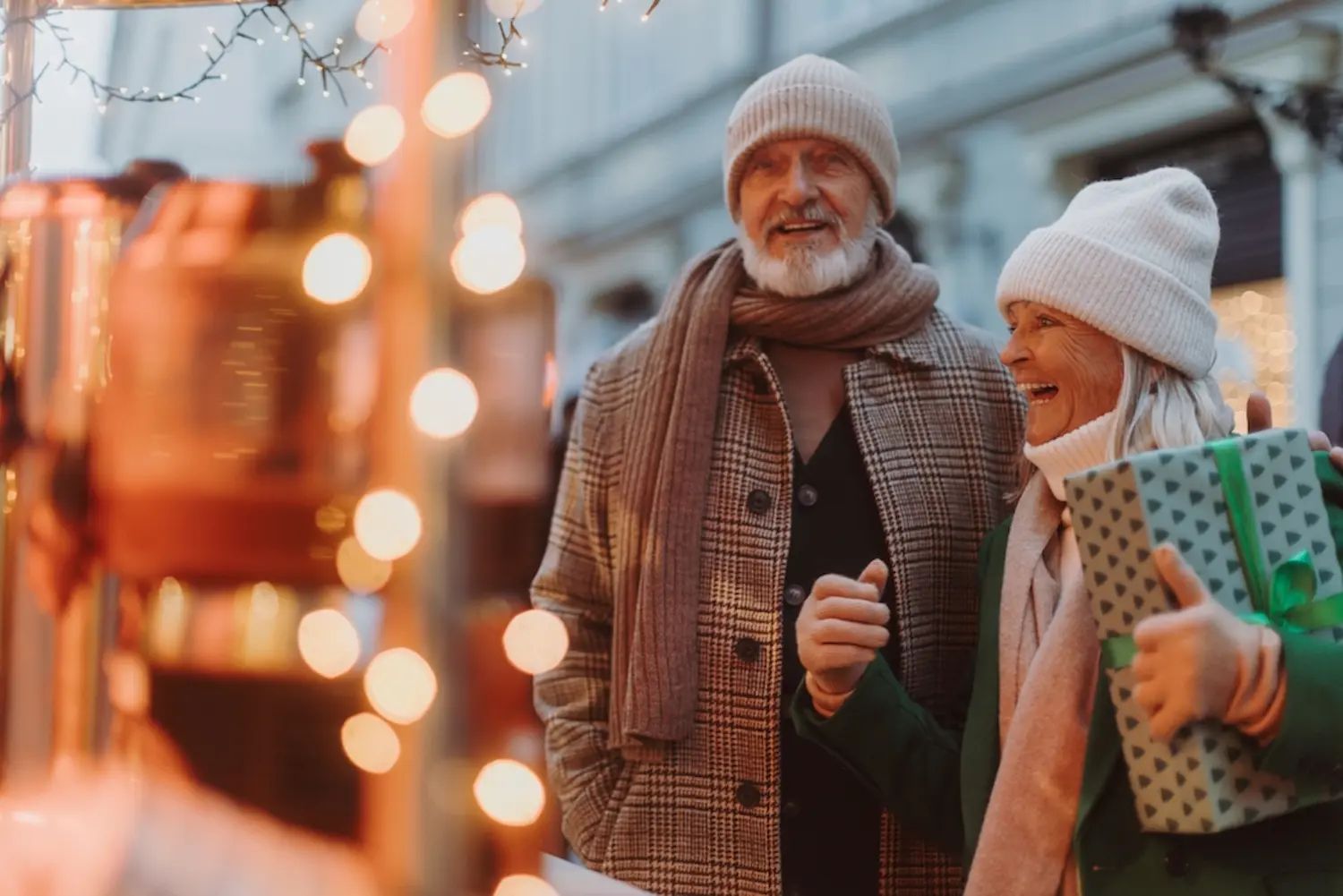 Elderly couple christmas shopping